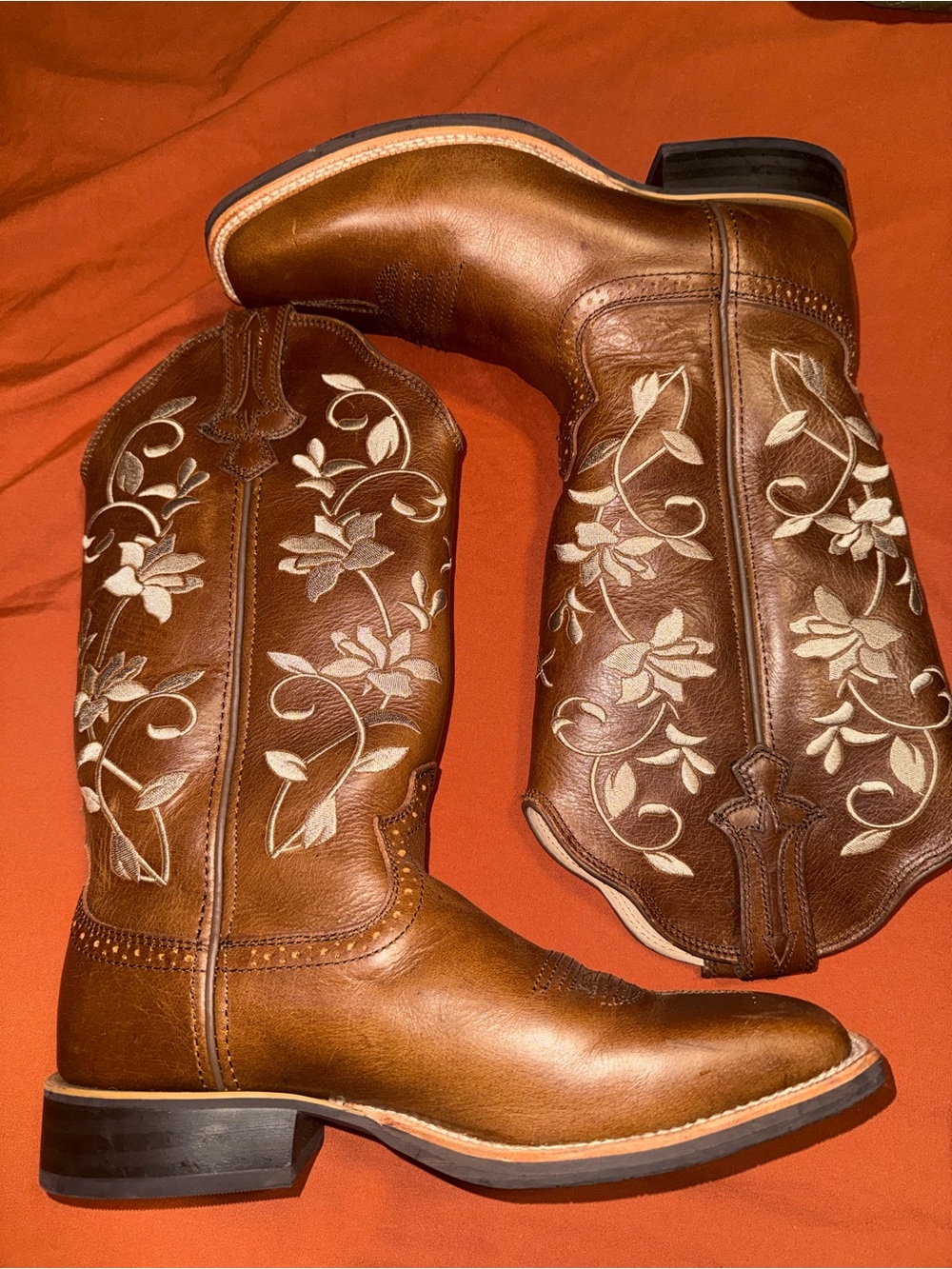 Women’s Brown Embroidered Leather Moccasin Boots